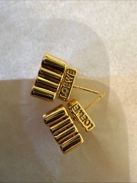 Loewe Jewelry - Gold Tone Ribbed Logo Stud Earrings